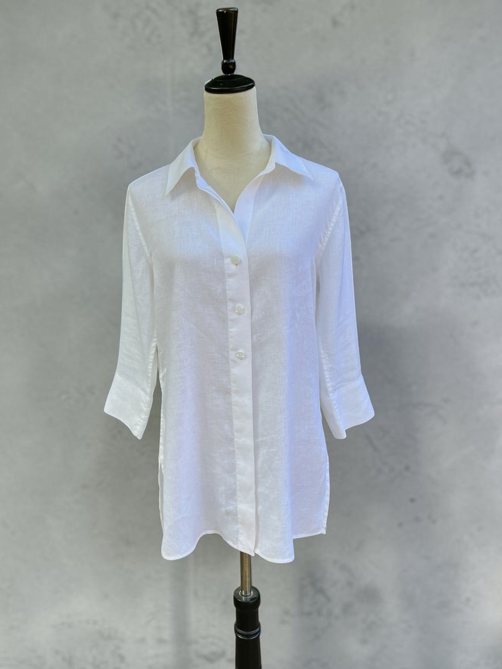 Investments 100% Linen White Button Front Tunic Shirt 3/4 Sleeve Blouse Sz 8